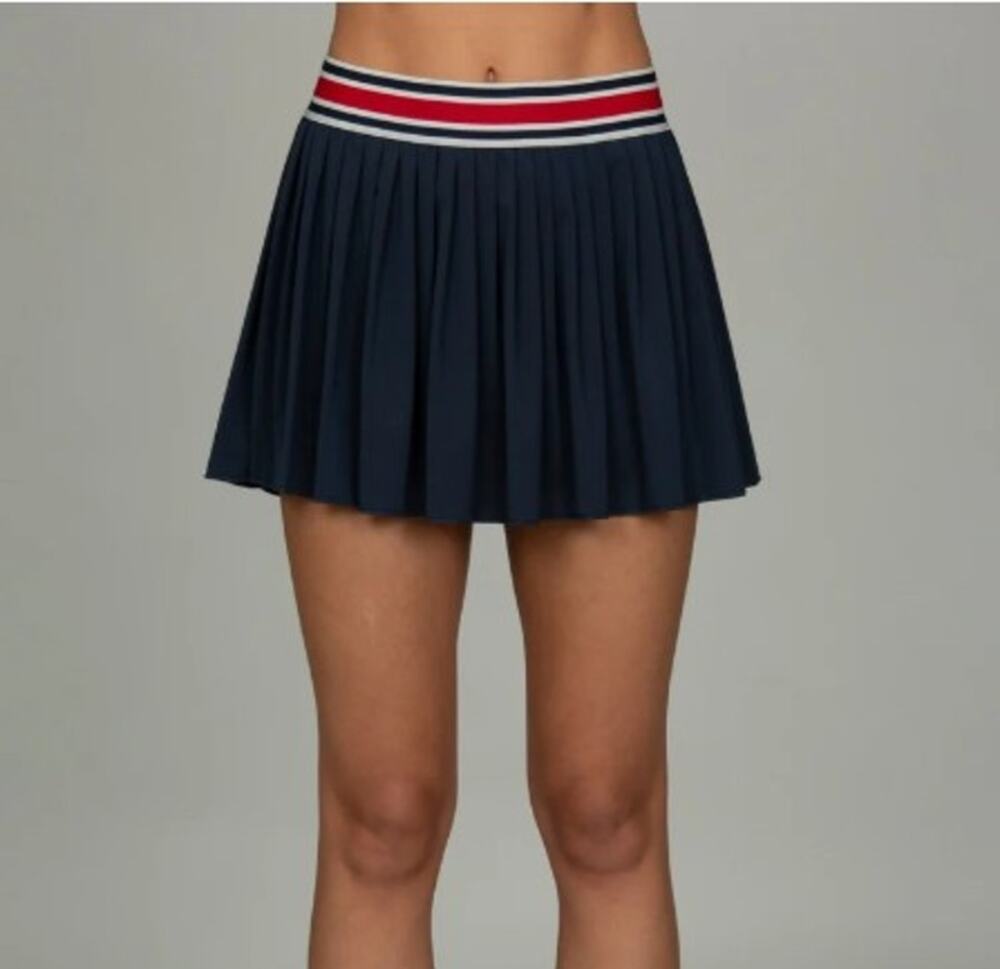 Gold Hinge Tennis Skirt Womens M Navy Pleated Striped Waist Skort NWT